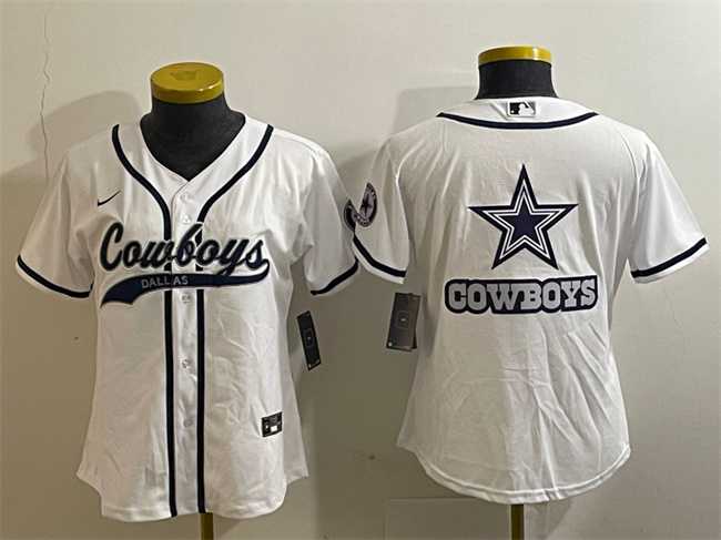 Women's Dallas Cowboys White Team Big Logo With Patch Cool Base Stitched Baseball Jersey(Run Small),We sell and wholesale Women's Dallas Cowboys White Team Big Logo With Patch Cool Base Stitched Baseball Jersey(Run Small) on line form chian!